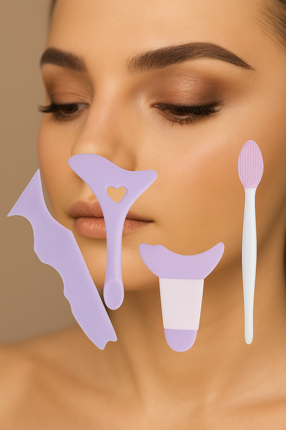 4pcs Multifunctional Silicone Eye Makeup Tools Set，Easy to Clean,Reusable for Perfect Eye Lines for Beginners