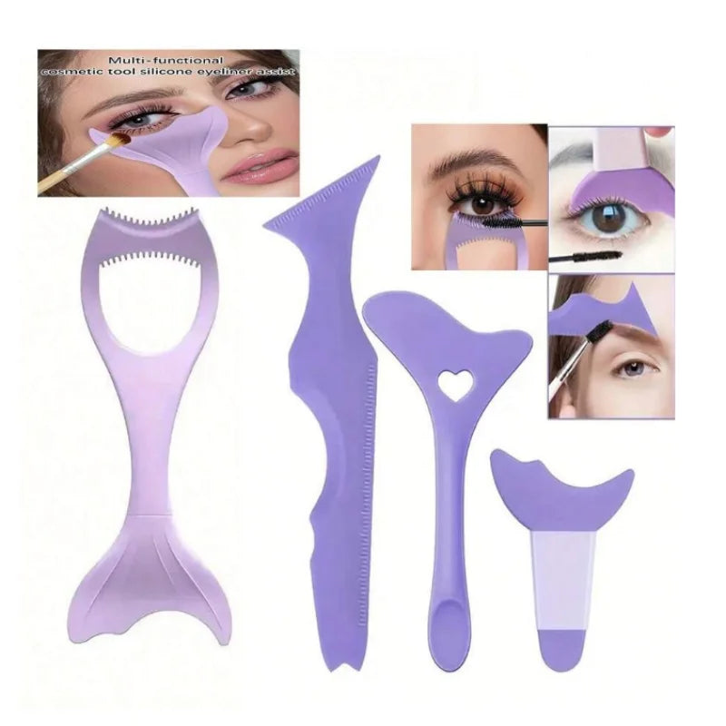 4pcs Multifunctional Silicone Eye Makeup Tools Set，Easy to Clean,Reusable for Perfect Eye Lines for Beginners