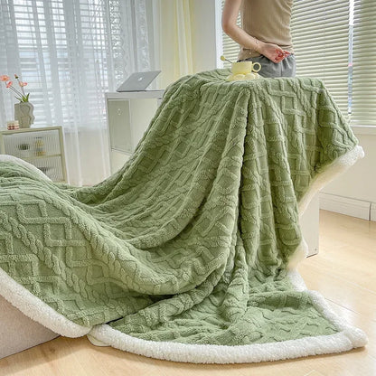 Blanket Thickening Double Layer Lambswool Solid Color Coral Fleece