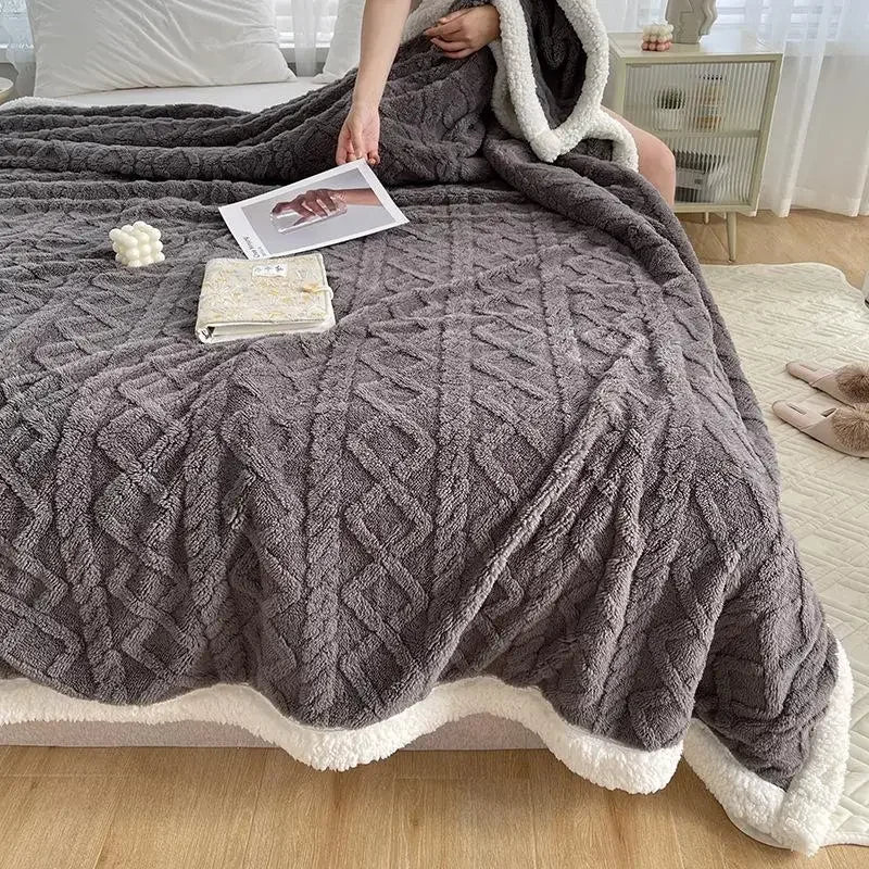 Blanket Thickening Double Layer Lambswool Solid Color Coral Fleece