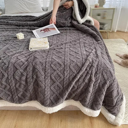 Blanket Thickening Double Layer Lambswool Solid Color Coral Fleece