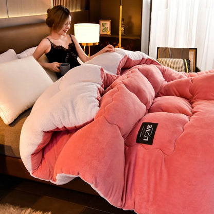 Double-layer Thickened Nap Blanket in Pink colour