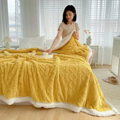 Blanket Thickening Double Layer Lambswool Solid Color Coral Fleece