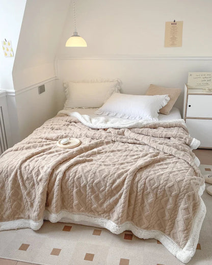 Double Layer Fleece Blanket Autumn Winter Thick Warm Office Nap Throw Blankets for Sofa Bed Single Double Soft Plush Comforter