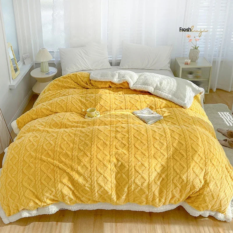Blanket Thickening Double Layer Lambswool Solid Color Coral Fleece