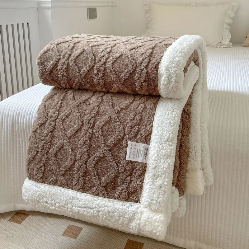 Double Layer Fleece Blanket Autumn Winter Thick Warm Office Nap Throw Blankets for Sofa Bed Single Double Soft Plush Comforter