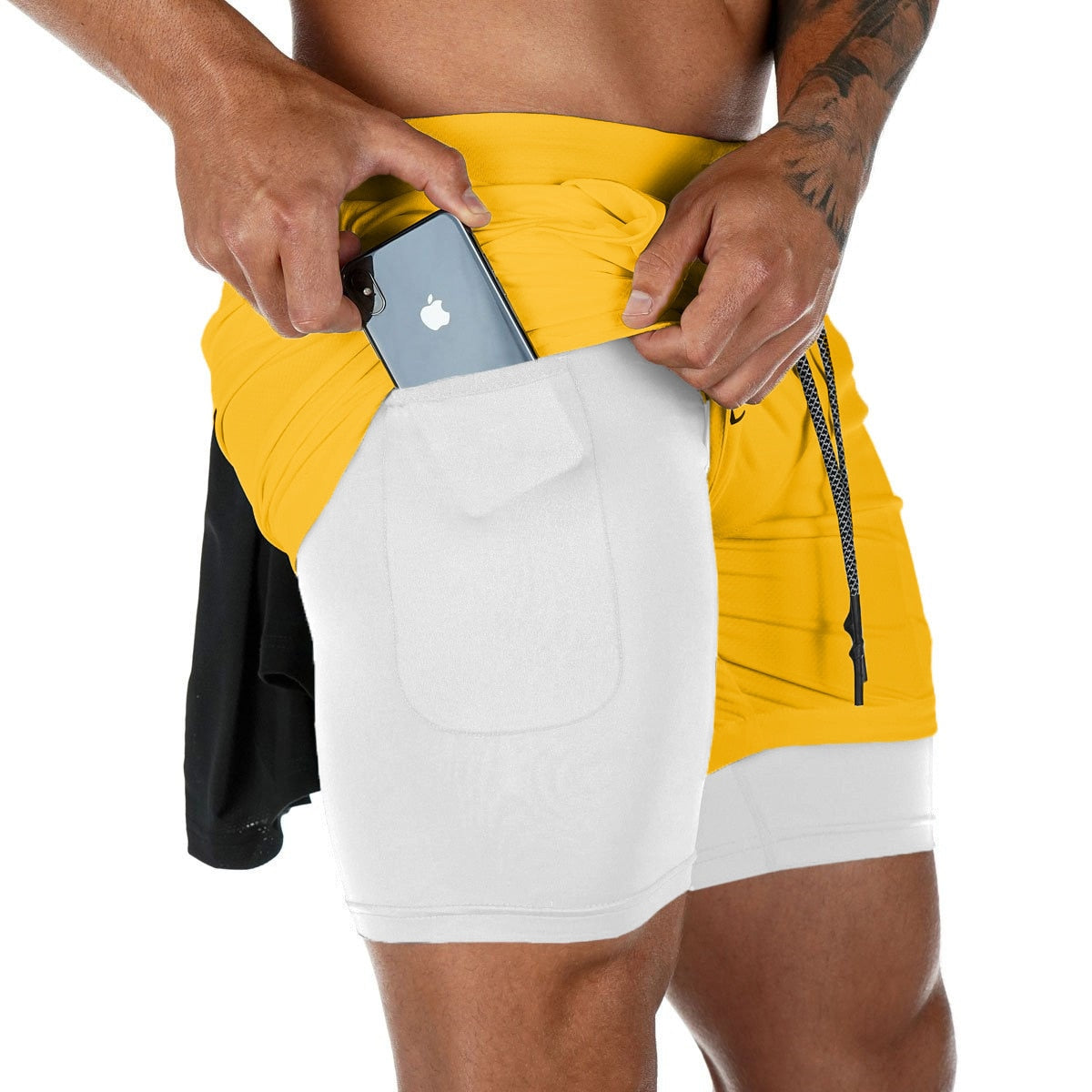 Under Armour 2-in-1 shorts in white and Yellow