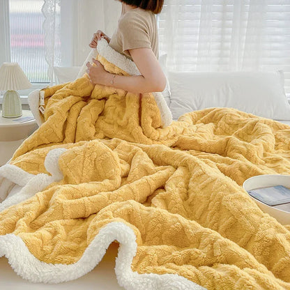 Blanket Thickening Double Layer Lambswool Solid Color Coral Fleece