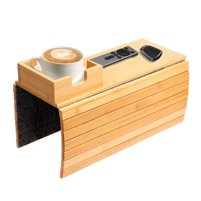 Couch Cup Holder Bamboo Wood Sofa Armrest Tray Foldable Sofa Cup Holder Anti-Slip Couch Arm Cup Holder Sofa Side Storage Tray