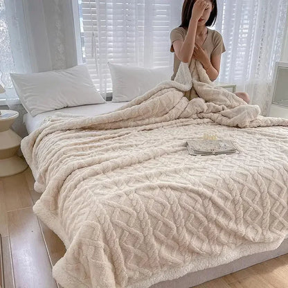 Blanket Thickening Double Layer Lambswool Solid Color Coral Fleece