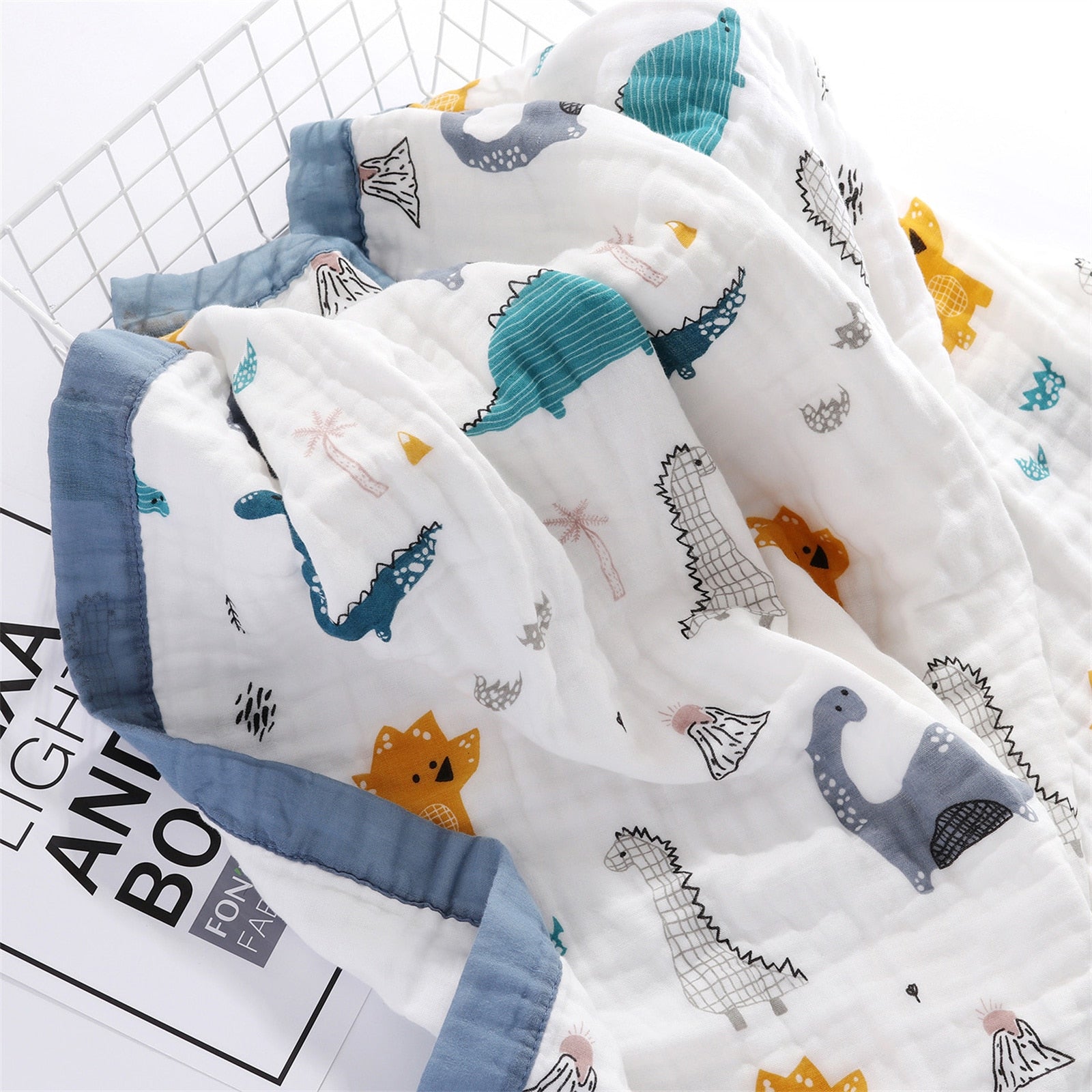 white dinosaur Cotton Baby Blankets Newborn