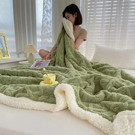 Blanket Thickening Double Layer Lambswool Solid Color Coral Fleece