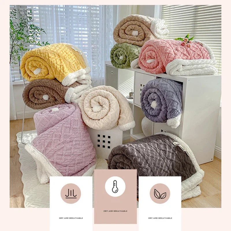 Blanket Thickening Double Layer Lambswool Solid Color Coral Fleece