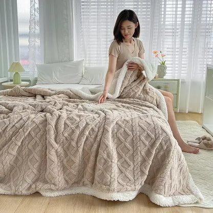 Blanket Thickening Double Layer Lambswool Solid Color Coral Fleece