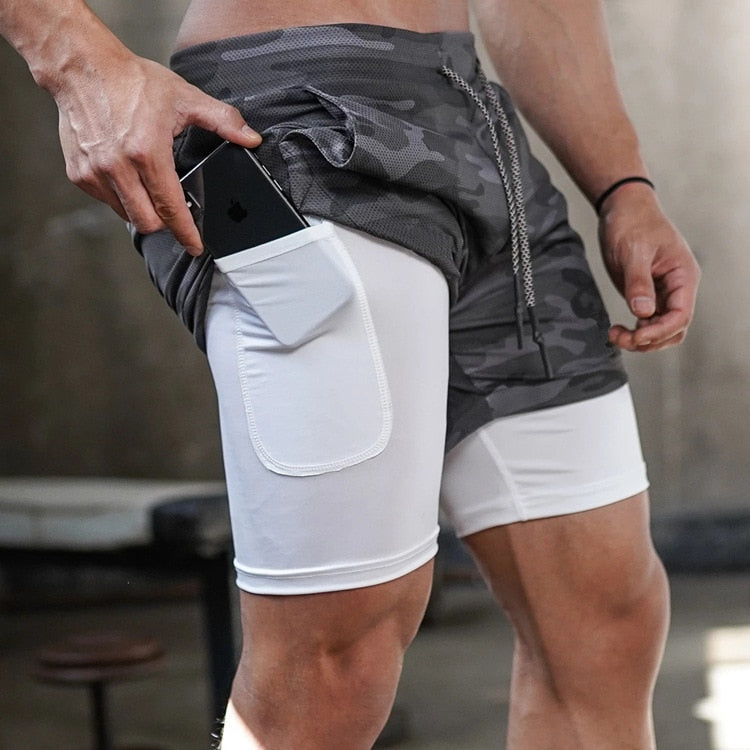 Under Armour 2-in-1 shorts in gray and white