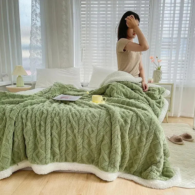 Blanket Thickening Double Layer Lambswool Solid Color Coral Fleece