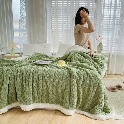 Blanket Thickening Double Layer Lambswool Solid Color Coral Fleece