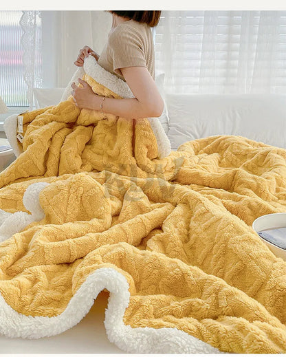 Double Layer Fleece Blanket Autumn Winter Thick Warm Office Nap Throw Blankets for Sofa Bed Single Double Soft Plush Comforter