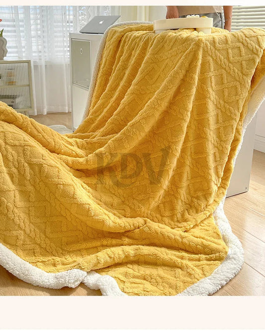 Double Layer Fleece Blanket Autumn Winter Thick Warm Office Nap Throw Blankets for Sofa Bed Single Double Soft Plush Comforter