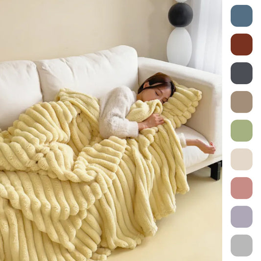 1pc New Solid Color Striped Plush Blanket, Multifunctional Fleece Blanket For Bed, Nap, Sofa